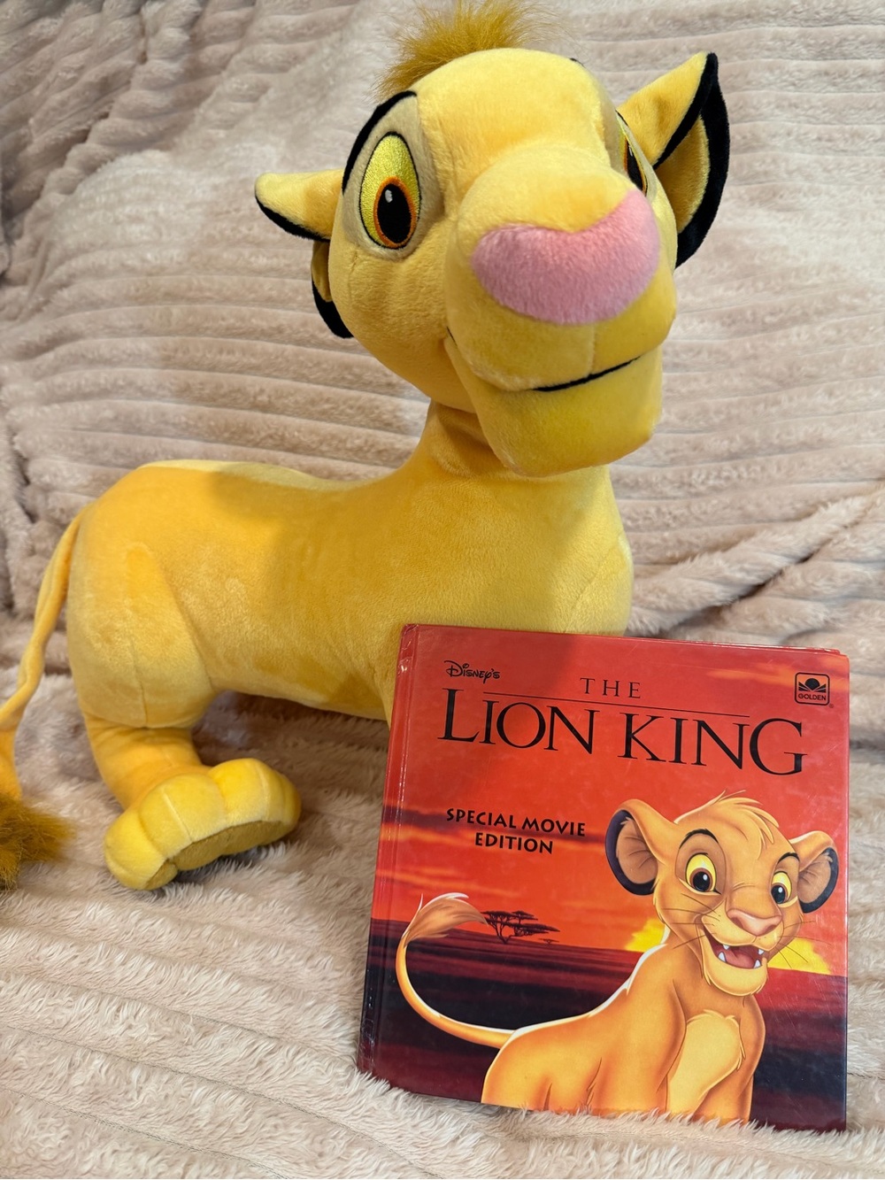 Disney Yellow Plush Simba - The Lion King Stuffed Toy and hardcover book